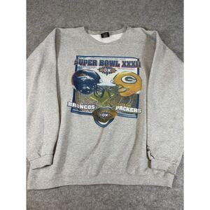 VINTAGE NFL Denver Broncos Green‎ Bay Packers Super Bowl XXXII Sweatshirt Men XL